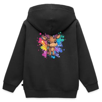 Rehkitz auf Farbexplosion - Kinder Premium Organic Zip Hoodie - Schwarz - Hinten - AI Model Kid Male (0cm)