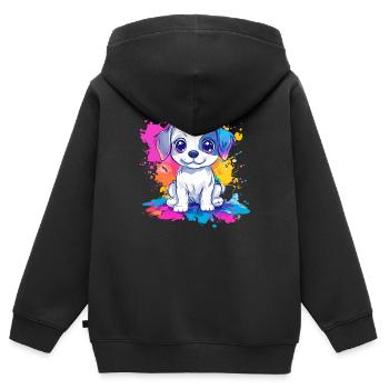 Welpe auf Farbspritzer - Kinder Premium Organic Zip Hoodie - Schwarz - Hinten - AI Model Kid Male (0cm)
