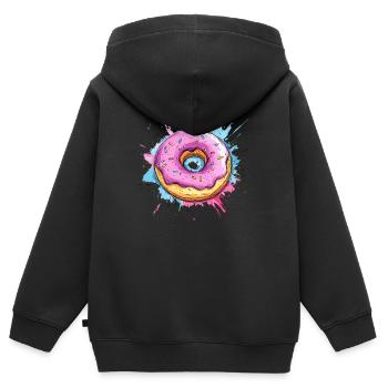 Beignet avec glaçage rose - Sweat Premium à capuche zippé enfant bio - noir - Dos - AI Model Kid Male (0cm)