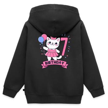 7th Birthday Girl Princess Cat 7 - Kinder Premium Organic Zip Hoodie - Schwarz - Hinten - AI Model Kid Male (0cm)