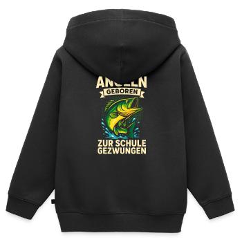 Geboren zum Angeln – Zur Schule gezwungen - Kinder Premium Organic Zip Hoodie - Schwarz - Hinten - AI Model Kid Male (0cm)