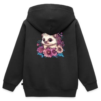 Hérisson mignon en fleurs - Sweat Premium à capuche zippé enfant bio - noir - Dos - AI Model Kid Male (0cm)