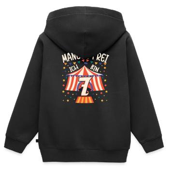 Cirque Manège Anniversaire Motif 7 ans Garçons Bday - Sweat Premium à capuche zippé enfant bio - noir - Dos - AI Model Kid Male (0cm)