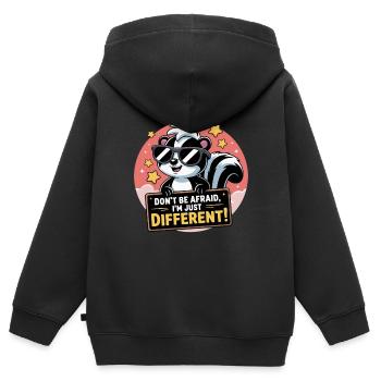 STINKTIERE, HAB KEINE ANGST - Kinder Premium Organic Zip Hoodie - Schwarz - Hinten - AI Model Kid Male (0cm)