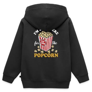 Je suis juste ici pour le pop-corn - croustillant et délicieux - Sweat Premium à capuche zippé enfant bio - noir - Dos - AI Model Kid Male (0cm)
