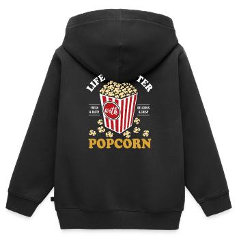 La vie est meilleure avec le maïs soufflé - croustillant et délicieux - Sweat Premium à capuche zippé enfant bio - noir - Dos - AI Model Kid Male (0cm)