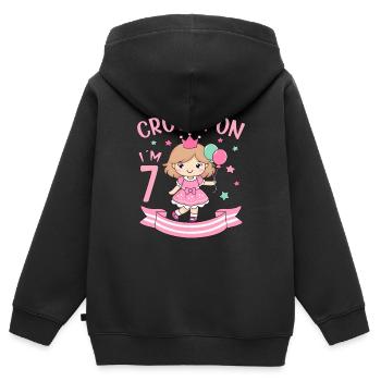 7th Birthday Girl Princess Crown On I am 7 Years - Kinder Premium Organic Zip Hoodie - Schwarz - Hinten - AI Model Kid Male (0cm)