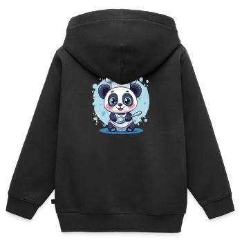 Panda avec toque de chef - Sweat Premium à capuche zippé enfant bio - noir - Dos - AI Model Kid Male (0cm)
