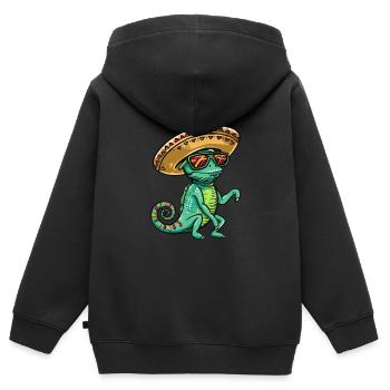 Chameleon Lustig Sombrero - Kinder Premium Organic Zip Hoodie - Schwarz - Hinten - AI Model Kid Male (0cm)