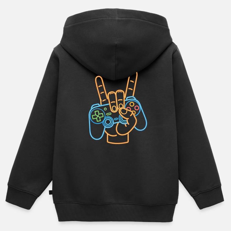 Art au néon gamer - Sweat Premium à capuche zippé enfant bio - noir