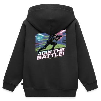 LASER STÜRZE DICH IN DIE SCHLACHT - Kinder Premium Organic Zip Hoodie - Schwarz - Hinten - AI Model Kid Male (0cm)