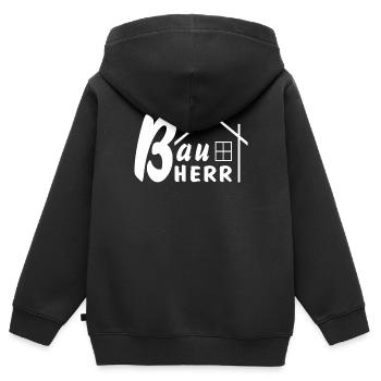 BAUHERR - Kinder Premium Organic Zip Hoodie - Schwarz - Hinten - AI Model Kid Male (0cm)