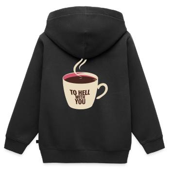 KAFFEE ZUR HÖLLE MIT IHNEN - Kinder Premium Organic Zip Hoodie - Schwarz - Hinten - AI Model Kid Male (0cm)