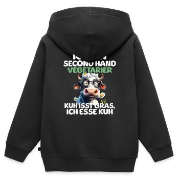 Second Hand Vegetarier - Kinder Premium Organic Zip Hoodie - Schwarz - Hinten - AI Model Kid Male (0cm)