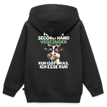 Second Hand Vegetarier - Kinder Premium Organic Zip Hoodie - Schwarz - Hinten - AI Model Kid Male (0cm)
