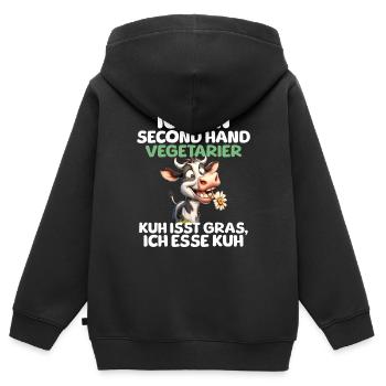 Second Hand Vegetarier - Kinder Premium Organic Zip Hoodie - Schwarz - Hinten - AI Model Kid Male (0cm)