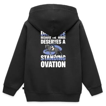 Dressage : Parce que le cheval mérite une salve d’applaudissements - Sweat Premium à capuche zippé enfant bio - noir - Dos - AI Model Kid Male (0cm)