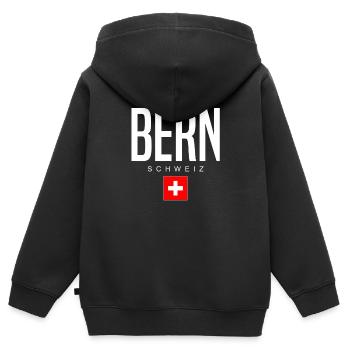 Berne, Suisse - Sweat Premium à capuche zippé enfant bio - noir - Dos - AI Model Kid Male (0cm)