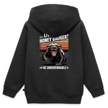 Lebe wie ein Honigdachs - Kinder Premium Organic Zip Hoodie - Schwarz - Hinten - AI Model Kid Male (0cm)