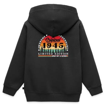 1945 Anniversaire 1945 Vintage Anniversaire 1945 - Sweat Premium à capuche zippé enfant bio - noir - Dos - AI Model Kid Male (0cm)
