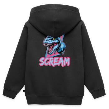 T-Rex Scream Art Rétro Dinosaure - Sweat Premium à capuche zippé enfant bio - noir - Dos - AI Model Kid Male (0cm)