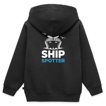 Schiff Spotter Begeisterung für Seeliebhaber - Kinder Premium Organic Zip Hoodie - Schwarz - Hinten - AI Model Kid Male (0cm)