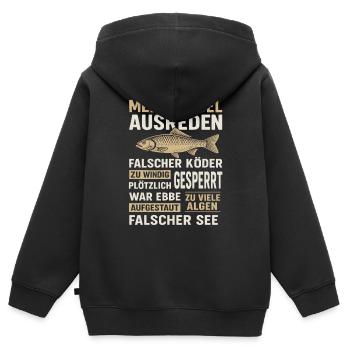 Excuses de pêche – pas de poisson, de nombreuses raisons - Sweat Premium à capuche zippé enfant bio - noir - Dos - AI Model Kid Male (0cm)