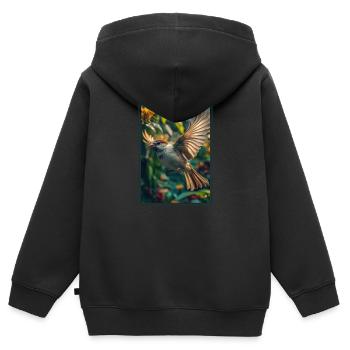 Moineaux Moineau - Sweat Premium à capuche zippé enfant bio - noir - Dos - AI Model Kid Male (0cm)
