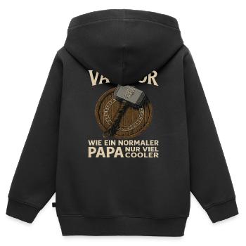 VA-THOR – Papa Design mit Mjölnir & Runen - Kinder Premium Organic Zip Hoodie - Schwarz - Hinten - AI Model Kid Male (0cm)