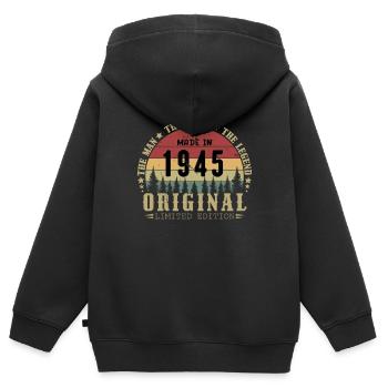 1945 Anniversaire 1945 Vintage Anniversaire 1945 - Sweat Premium à capuche zippé enfant bio - noir - Dos - AI Model Kid Male (0cm)