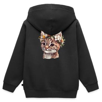 Wildkatze mit Blumenkranz - Kinder Premium Organic Zip Hoodie - Schwarz - Hinten - AI Model Kid Male (0cm)