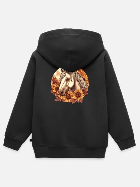 Pferd mit Sonnenblumen - Kinder Premium Organic Zip Hoodie - Schwarz