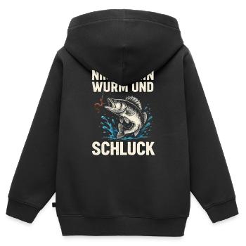 Nimm mein Wurm – Freches Angelmotiv - Kinder Premium Organic Zip Hoodie - Schwarz - Hinten - AI Model Kid Male (0cm)