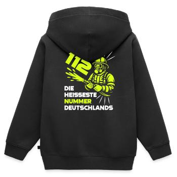 Feuerwehr - 112 - Die Heißeste Nummer Deutschlands - Kinder Premium Organic Zip Hoodie - Schwarz - Hinten - AI Model Kid Male (0cm)