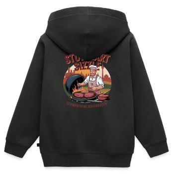 Rôti de bœuf souabe Sizzle de Stuttgart - Sweat Premium à capuche zippé enfant bio - noir - Dos - AI Model Kid Male (0cm)