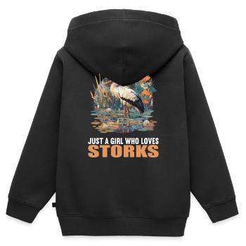Störche Storch - Kinder Premium Organic Zip Hoodie - Schwarz - Hinten - AI Model Kid Male (0cm)