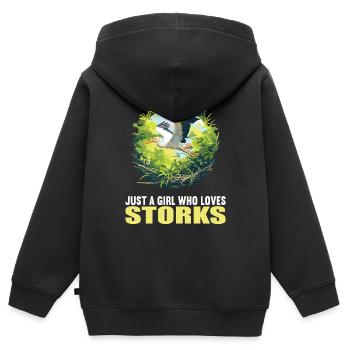Störche Storch - Kinder Premium Organic Zip Hoodie - Schwarz - Hinten - AI Model Kid Male (0cm)