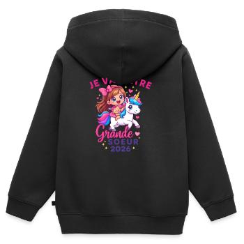 Ich werde stolze Schwester 2026 Einhorn - Kinder Premium Organic Zip Hoodie - Schwarz - Hinten - AI Model Kid Male (0cm)