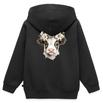 Kalb mit Blumen - Kinder Premium Organic Zip Hoodie - Schwarz - Hinten - AI Model Kid Male (0cm)