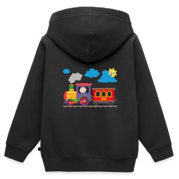 Petite locomotive avec bébé | Petit conducteur de train - Sweat Premium à capuche zippé enfant bio - noir - Dos - AI Model Kid Male (0cm)