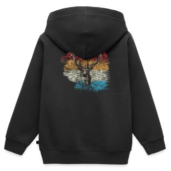Cerf - Sweat Premium à capuche zippé enfant bio - noir - Dos - AI Model Kid Male (0cm)