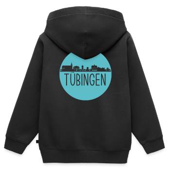 tübingen, skyline, kreis, scherenschnitt, blau - Kinder Premium Organic Zip Hoodie - Schwarz - Hinten - AI Model Kid Male (0cm)