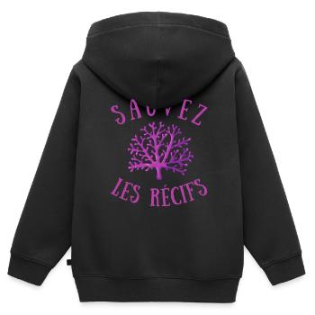 SAUVEZ LES RÉCIFS - CORAIL VIOLET - Sweat Premium à capuche zippé enfant bio - noir - Dos - AI Model Kid Male (0cm)
