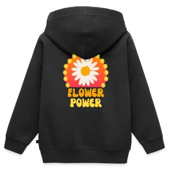 Flower Power Pâquerette Géante 60 s 70 s - Sweat Premium à capuche zippé enfant bio - noir - Dos - AI Model Kid Male (0cm)