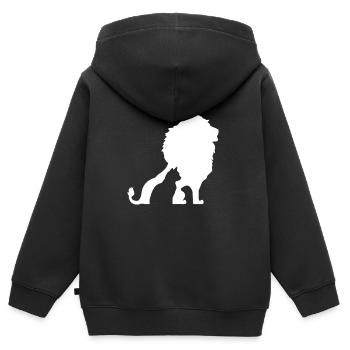 Chat et Lion - Sweat Premium à capuche zippé enfant bio - noir - Dos - AI Model Kid Male (0cm)
