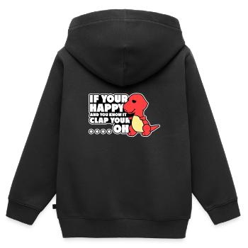 heureux clap mains cadeau animal dino malchance - Sweat Premium à capuche zippé enfant bio - noir - Dos - AI Model Kid Male (0cm)