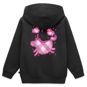 Mollige eenhoorn regenboog ruit roze cadeau - Kinder Premium zip hoodie biologisch - zwart - Achter - AI Model Kid Male (0cm)