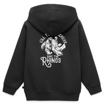 Rettet Nashörner stoppt Rodung Geschenk Tier Natur - Kinder Premium Organic Zip Hoodie - Schwarz - Hinten - AI Model Kid Male (0cm)