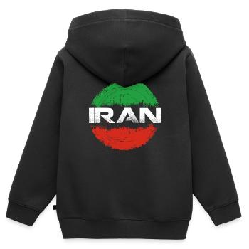 Iran - Sweat Premium à capuche zippé enfant bio - noir - Dos - AI Model Kid Male (0cm)