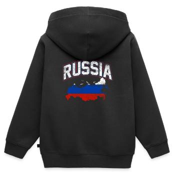 Russie - Sweat Premium à capuche zippé enfant bio - noir - Dos - AI Model Kid Male (0cm)